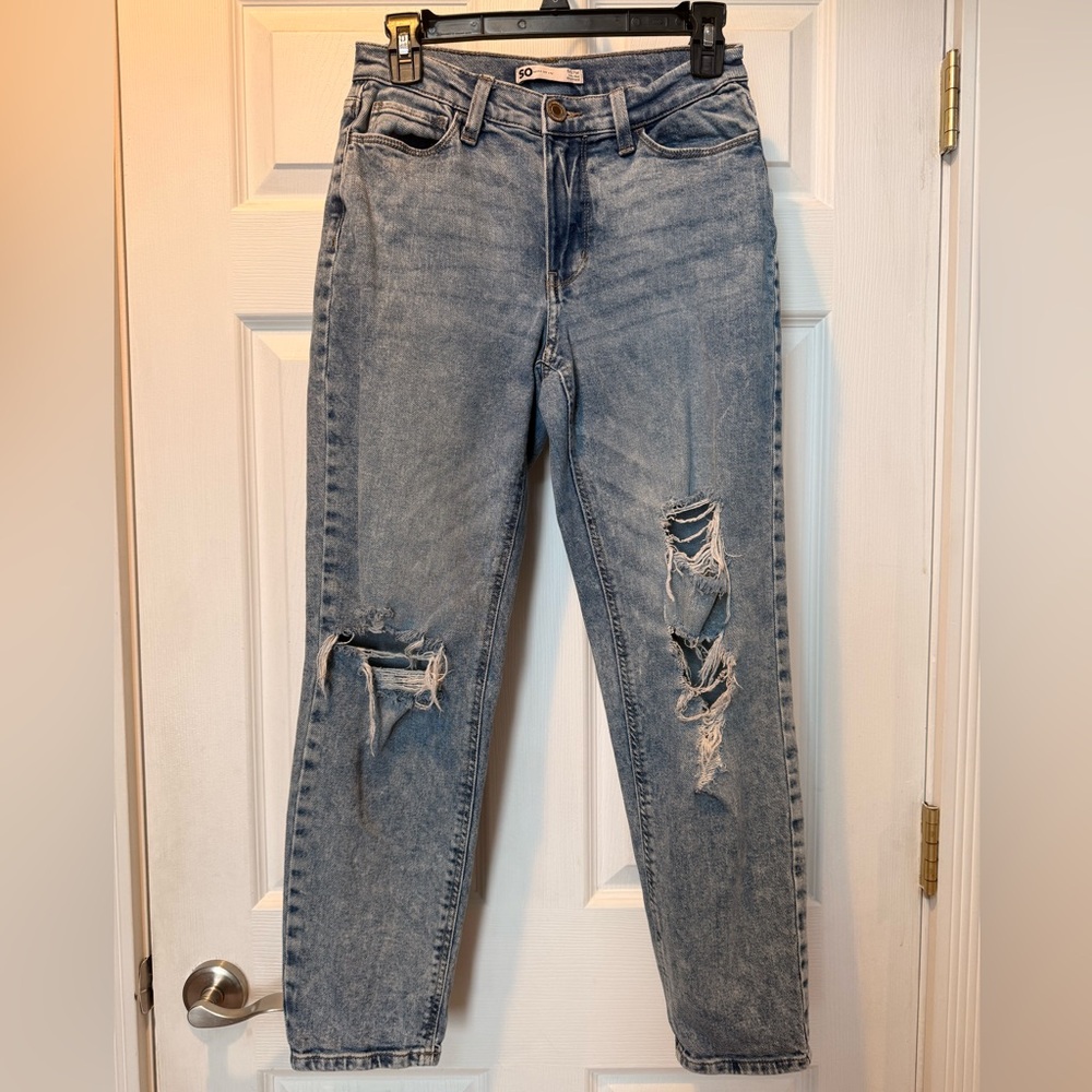 SO Light Blue Distressed Low rise Boyfriend Jeans